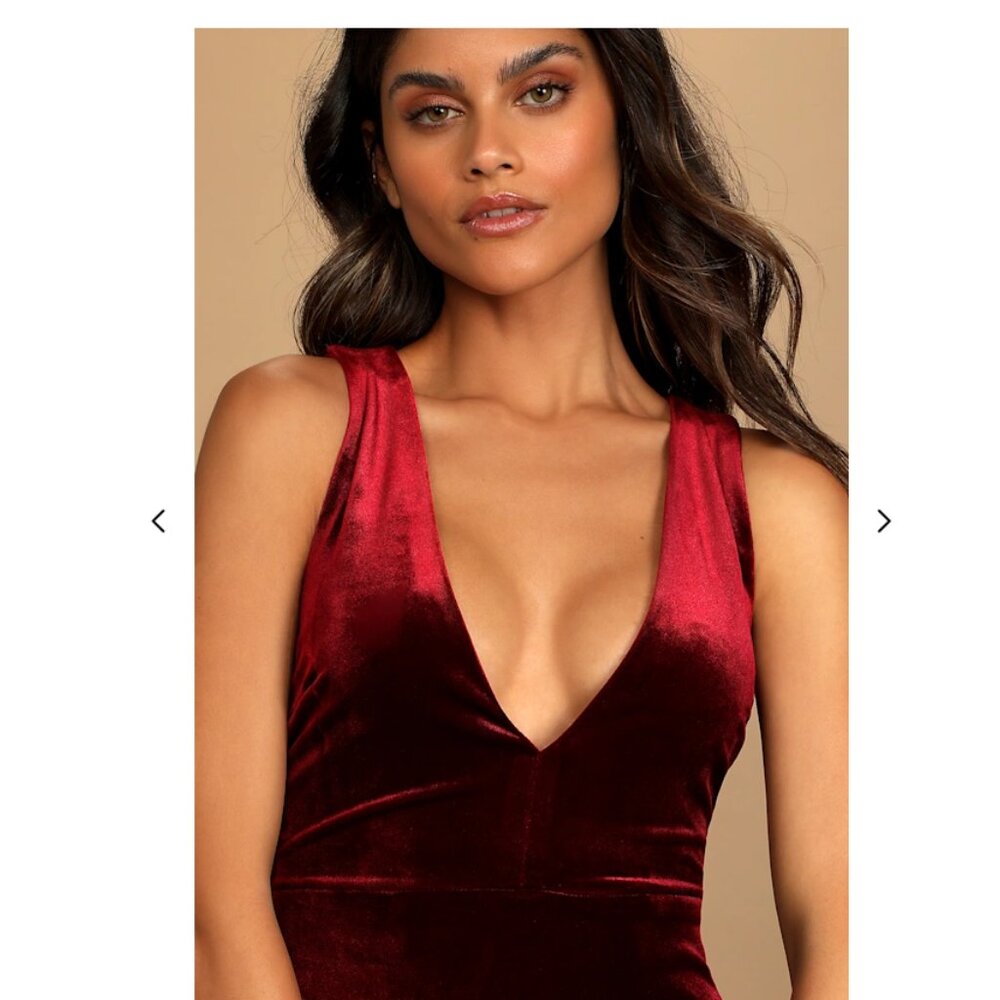 Spring Wedding Guest Dress | Lulus Wine Red Velvet Sleveless Maxi Dress | XL - Picture 3 of 3